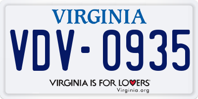 VA license plate VDV0935