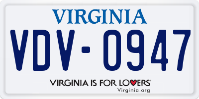 VA license plate VDV0947