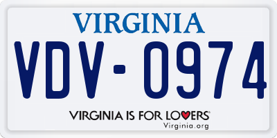 VA license plate VDV0974