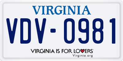 VA license plate VDV0981