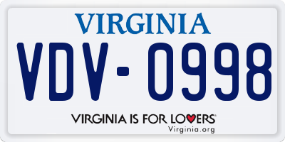 VA license plate VDV0998
