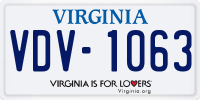 VA license plate VDV1063