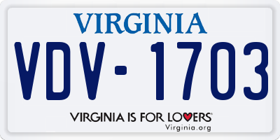 VA license plate VDV1703