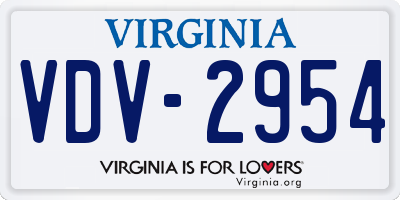 VA license plate VDV2954