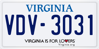 VA license plate VDV3031