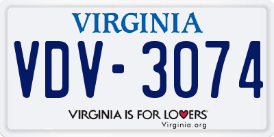 VA license plate VDV3074