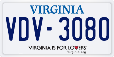 VA license plate VDV3080