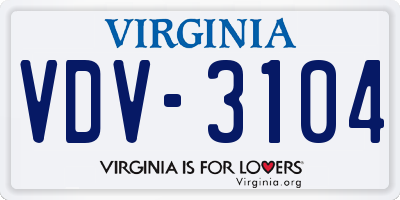VA license plate VDV3104