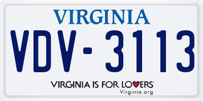 VA license plate VDV3113
