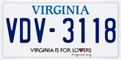VA license plate VDV3118