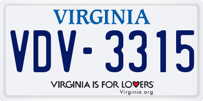 VA license plate VDV3315