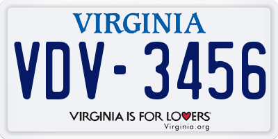 VA license plate VDV3456