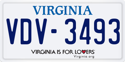 VA license plate VDV3493