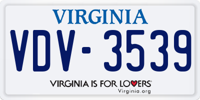VA license plate VDV3539