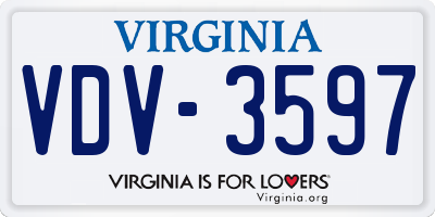 VA license plate VDV3597