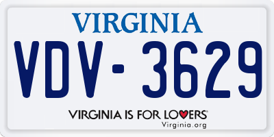 VA license plate VDV3629