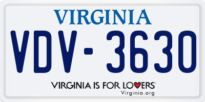 VA license plate VDV3630