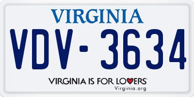 VA license plate VDV3634