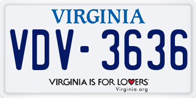 VA license plate VDV3636