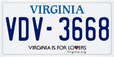 VA license plate VDV3668
