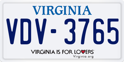 VA license plate VDV3765