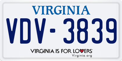 VA license plate VDV3839