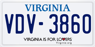 VA license plate VDV3860