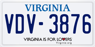 VA license plate VDV3876