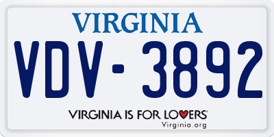 VA license plate VDV3892