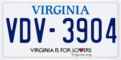 VA license plate VDV3904
