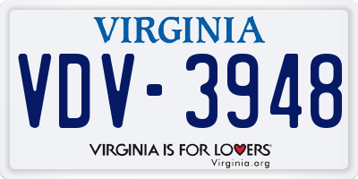 VA license plate VDV3948