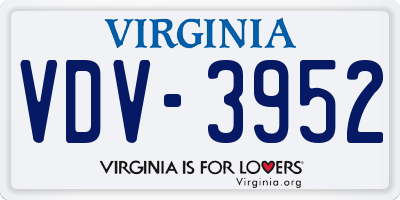 VA license plate VDV3952