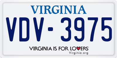 VA license plate VDV3975
