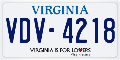 VA license plate VDV4218