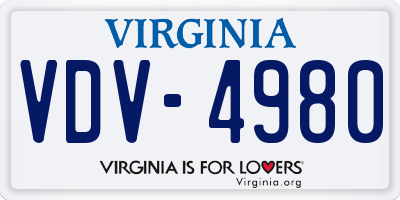 VA license plate VDV4980