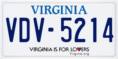 VA license plate VDV5214