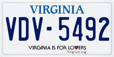 VA license plate VDV5492