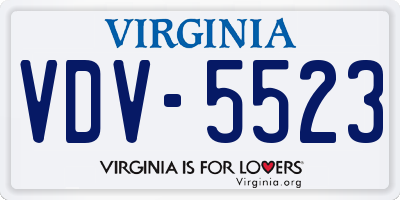 VA license plate VDV5523