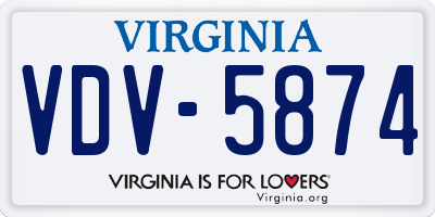 VA license plate VDV5874