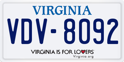 VA license plate VDV8092