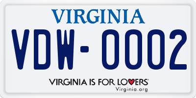 VA license plate VDW0002