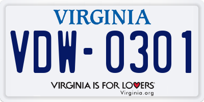 VA license plate VDW0301