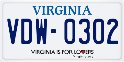 VA license plate VDW0302