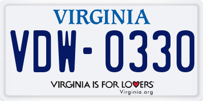 VA license plate VDW0330