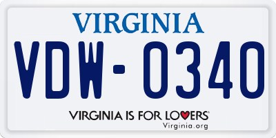 VA license plate VDW0340