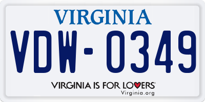VA license plate VDW0349