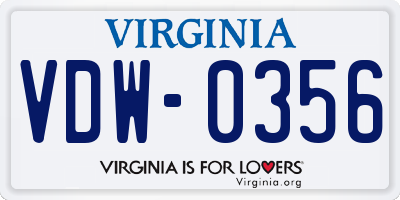 VA license plate VDW0356
