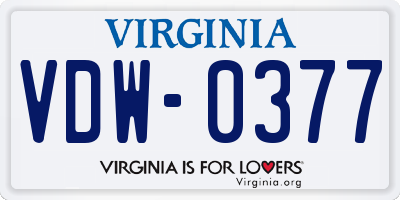 VA license plate VDW0377
