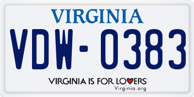 VA license plate VDW0383