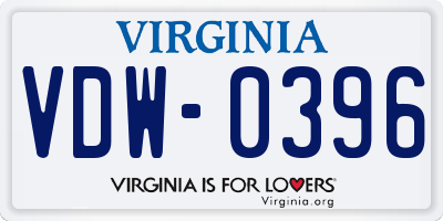 VA license plate VDW0396